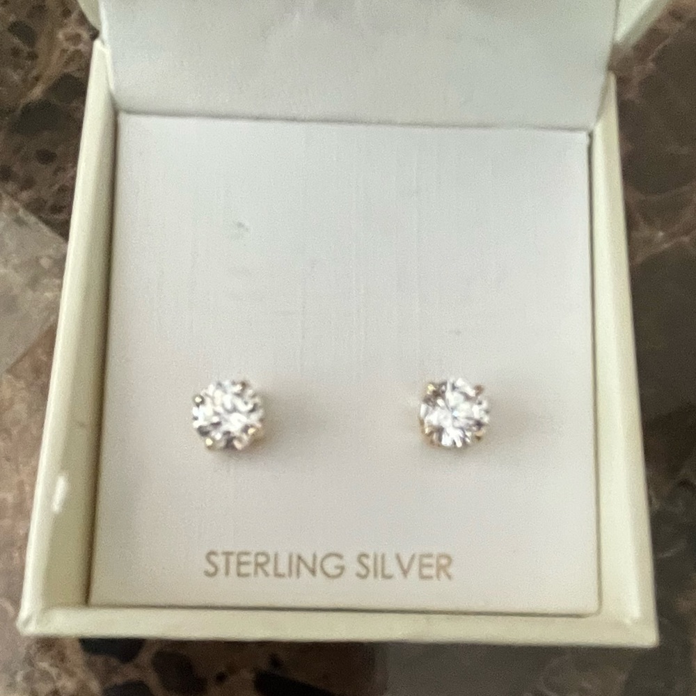 Yellow Gold over Sterling Silver CZ Stud Earrings